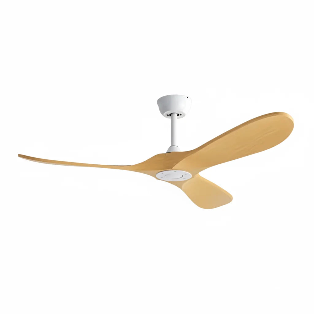 Savannah ceiling fan in white light oak, seen from the side