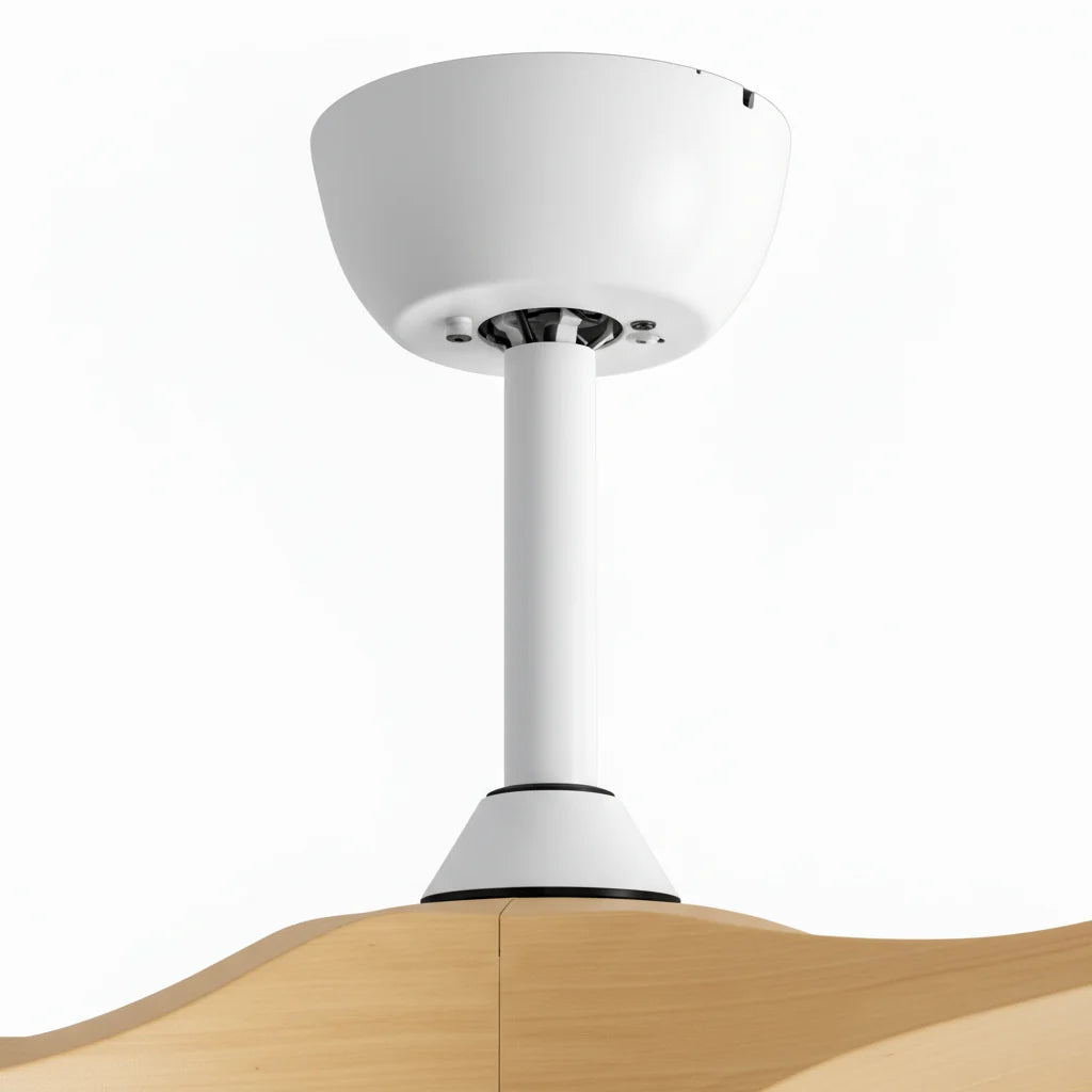Savannah ceiling fan in white light oak, seen from below