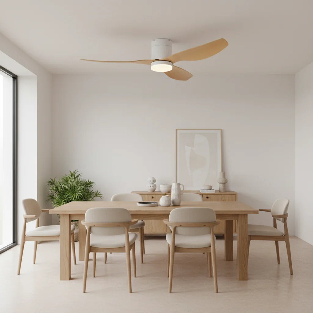 Marlow ceiling fan with its light on in a living room