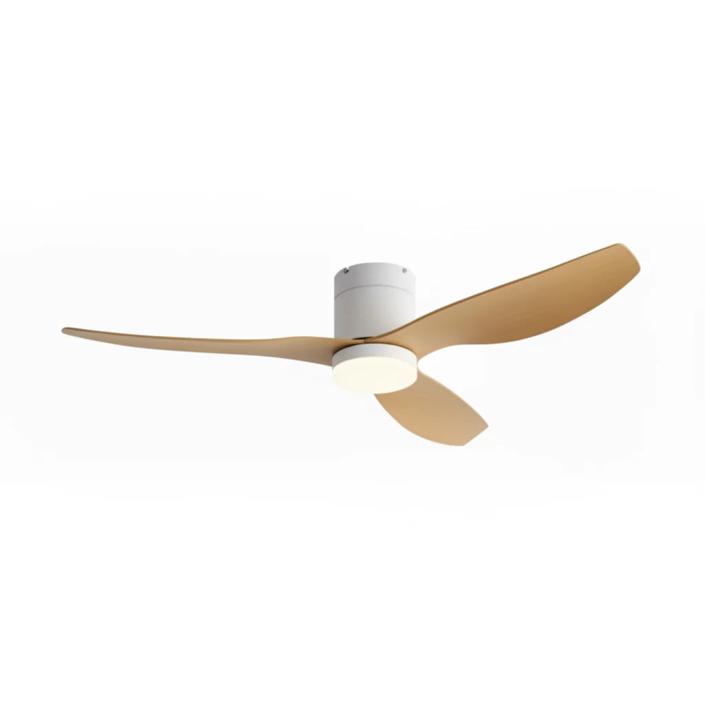 Marlow ceiling fan in white light oak, seen from the side
