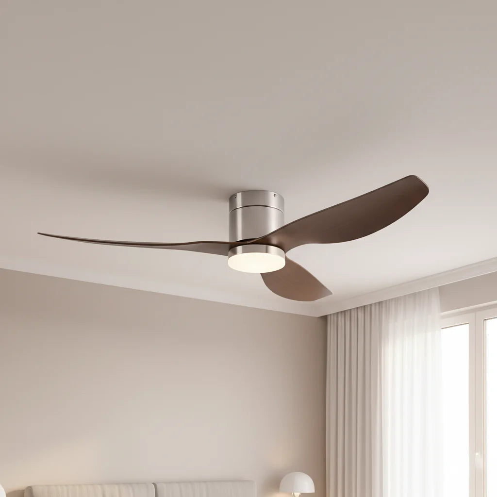 Marlow ceiling fan with its light on in a living room