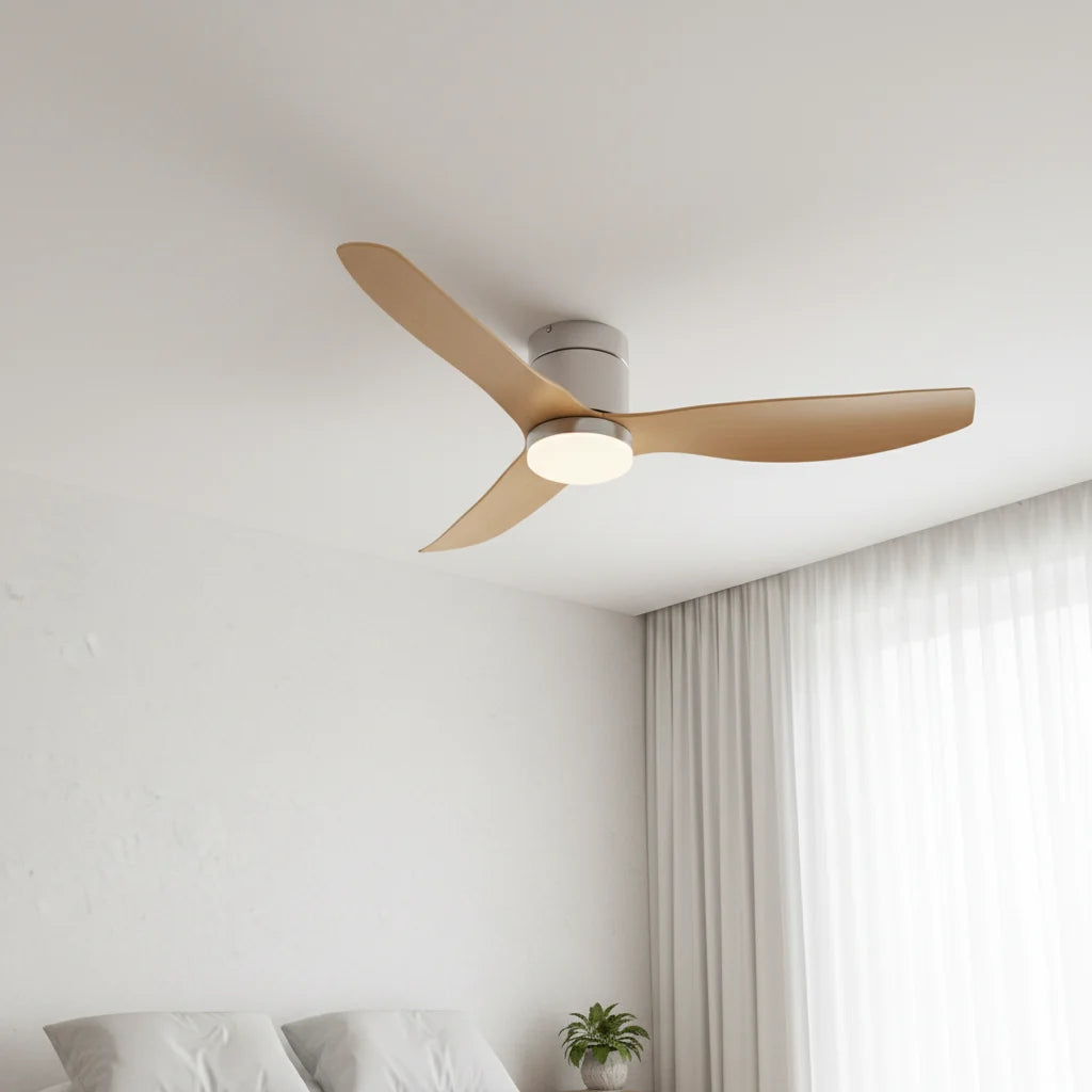 Marlow ceiling fan with its light on in a living room