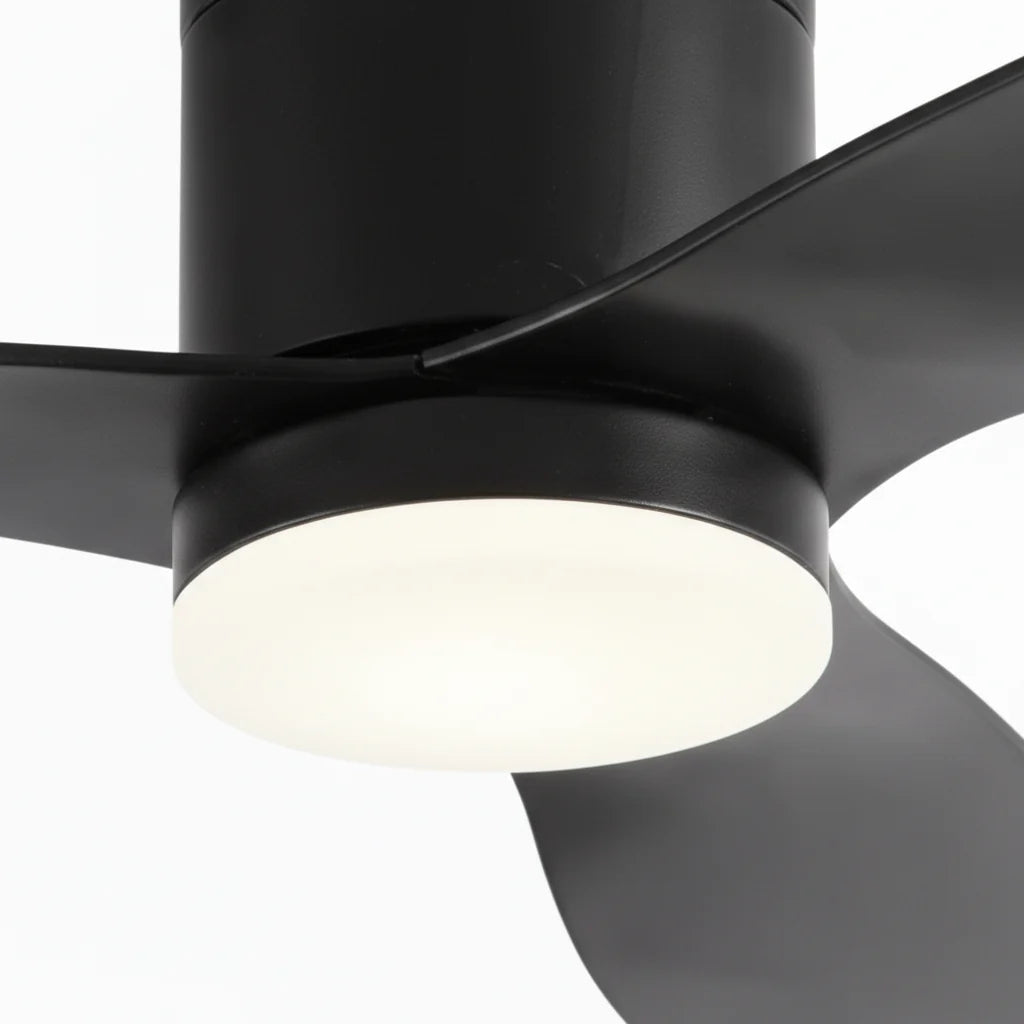 Close-up of the matte black housing where the black blades meet