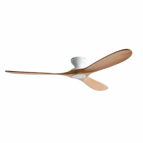 Ashland ceiling fan in natural oak and white, seen from the side