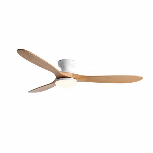Ashland ceiling fan with light in natural oak and white, seen from the side