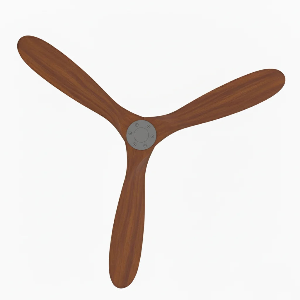 The three dark walnut blades seen from directly below
