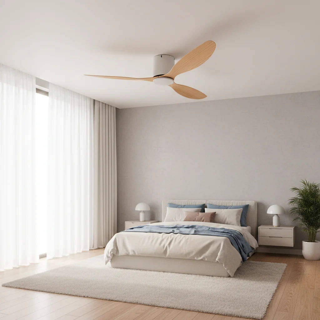 Scout ceiling fan in a bedroom