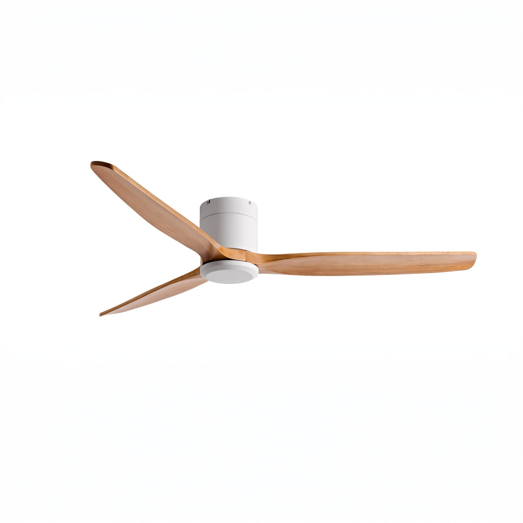 Bozeman ceiling fan in natural oak and white, on a plain background
