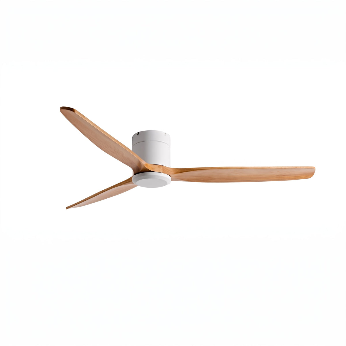 Bozeman ceiling fan in natural oak and white, on a plain background
