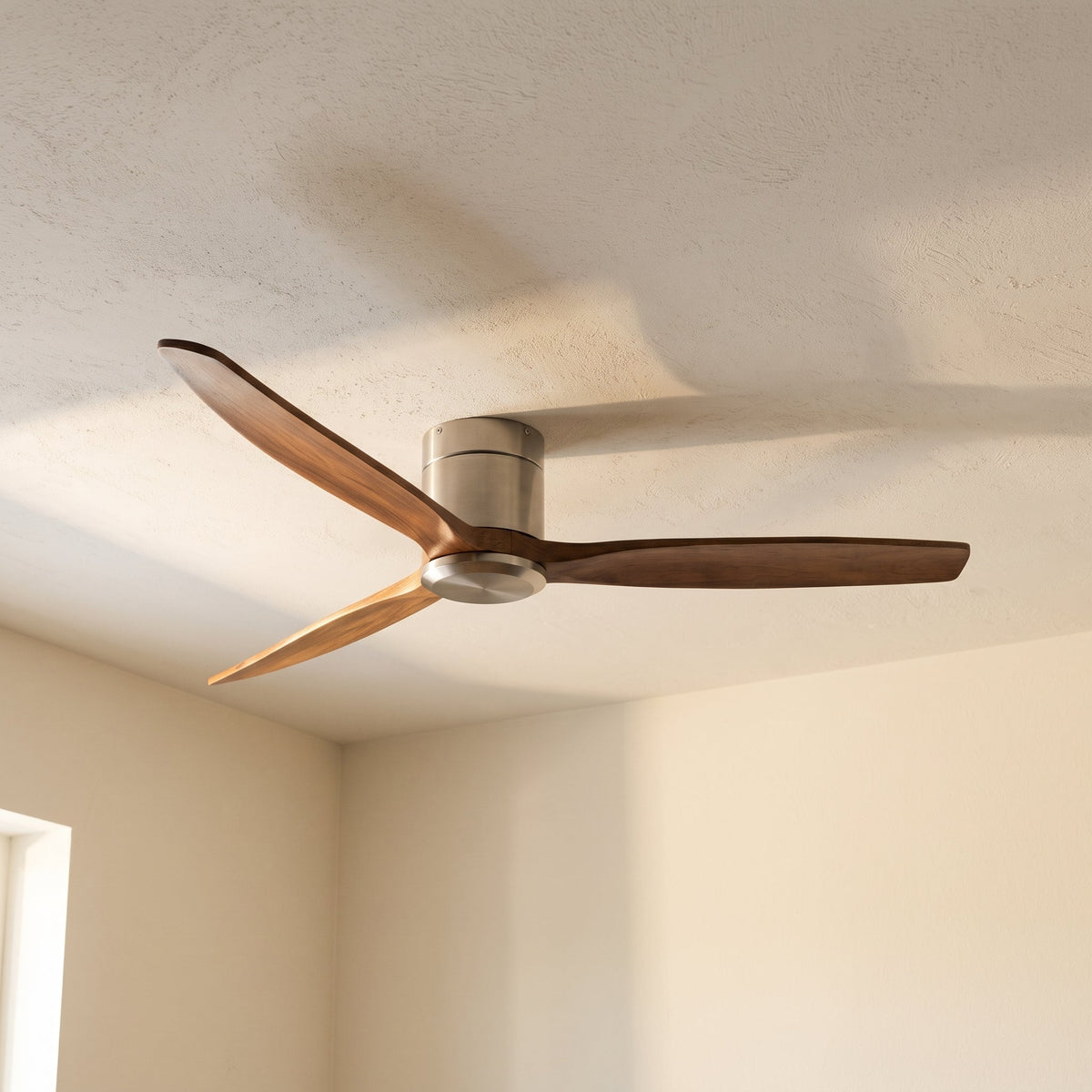 Bozeman ceiling fan seen from below against the ceiling