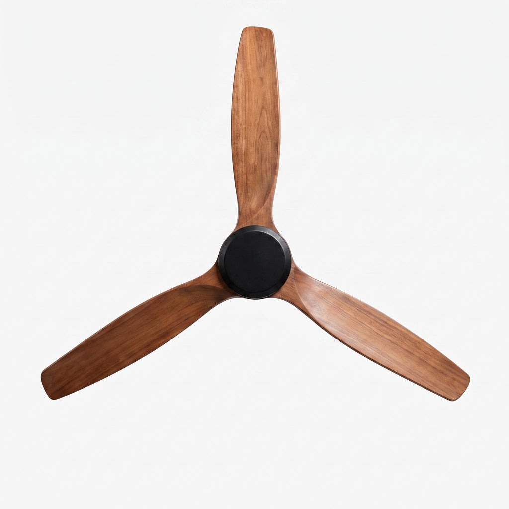 The three walnut blades and black hub seen from below