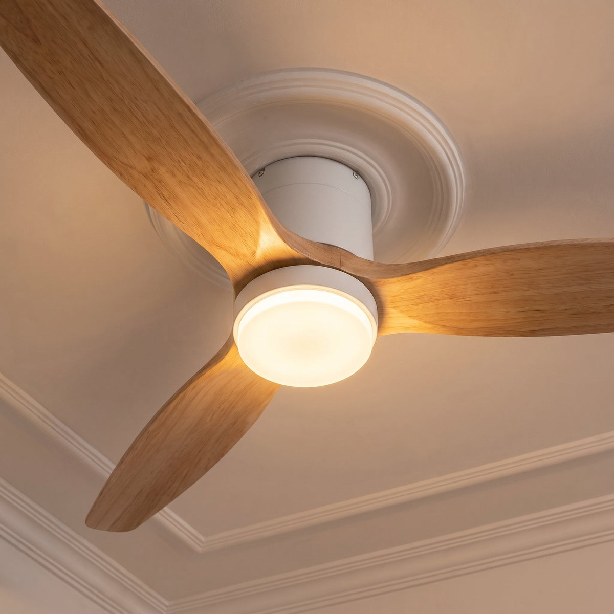 Close-up of the lit diffuser under the white housing