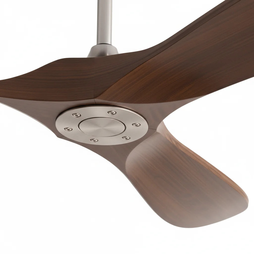 The three dark walnut blades seen from below