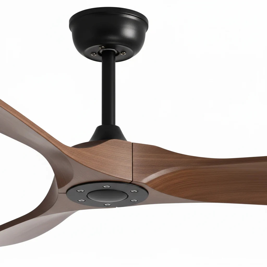 The three dark walnut blades seen from below