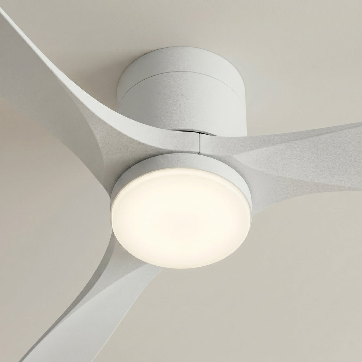 Durango ceiling fan with its light on seen from below
