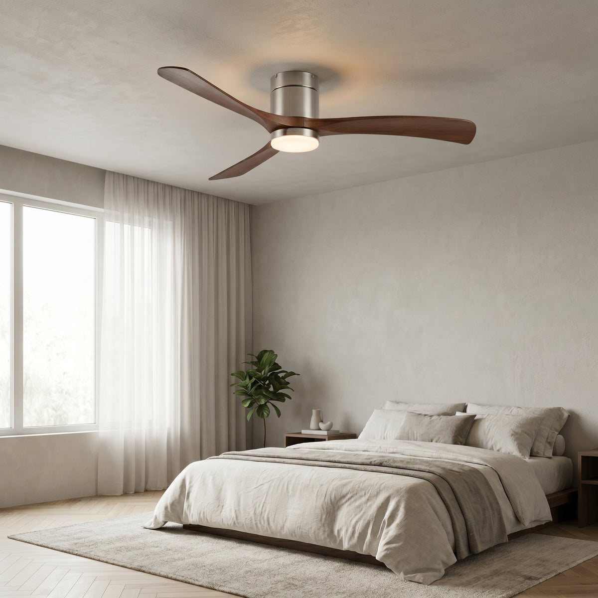 Durango ceiling fan with its light on seen from below