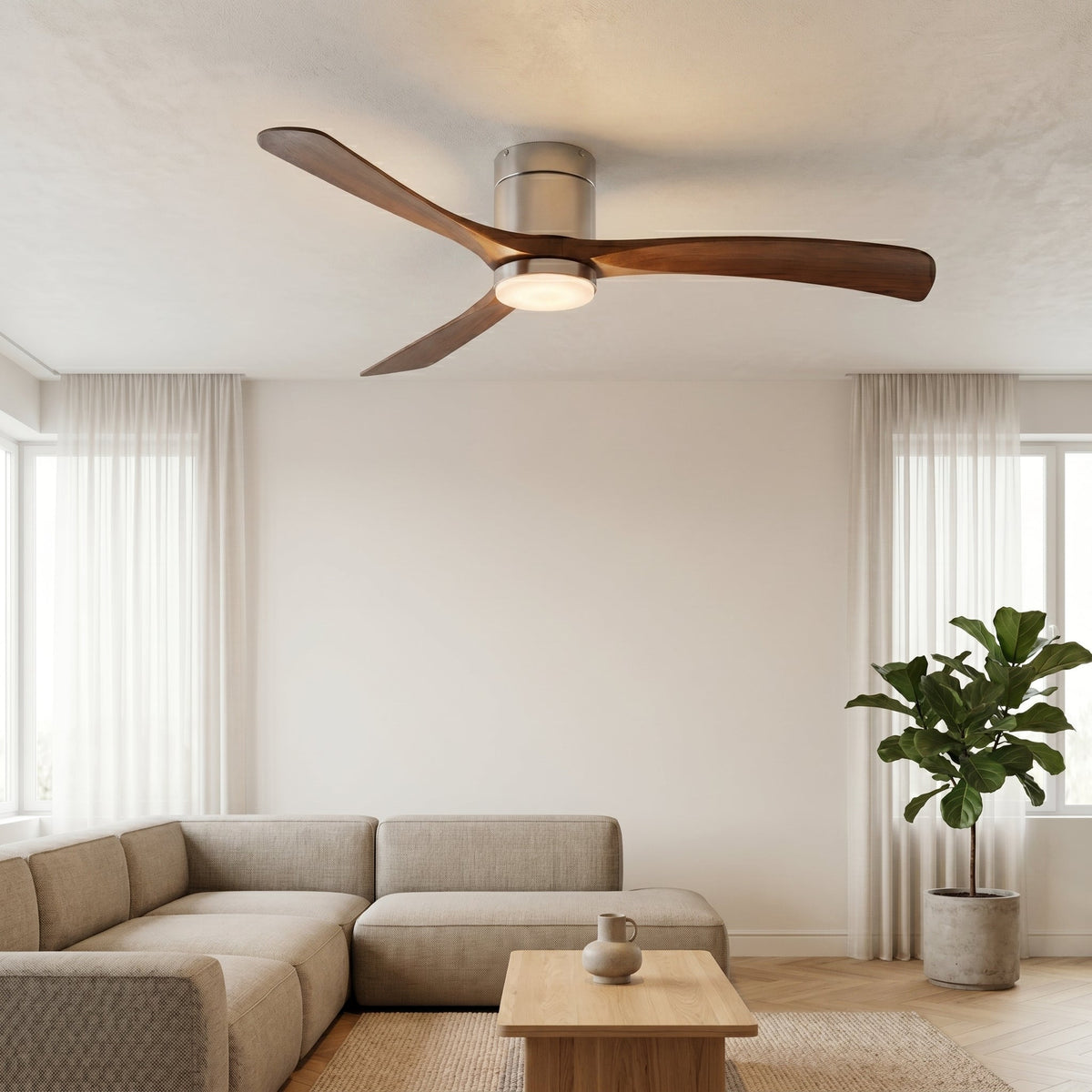 Durango ceiling fan with its light on in a living room