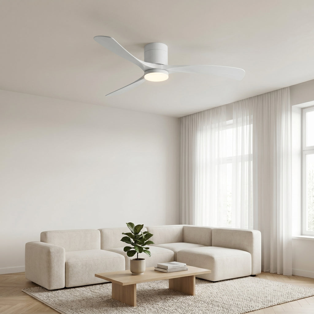 Durango ceiling fan in white white, seen from the side