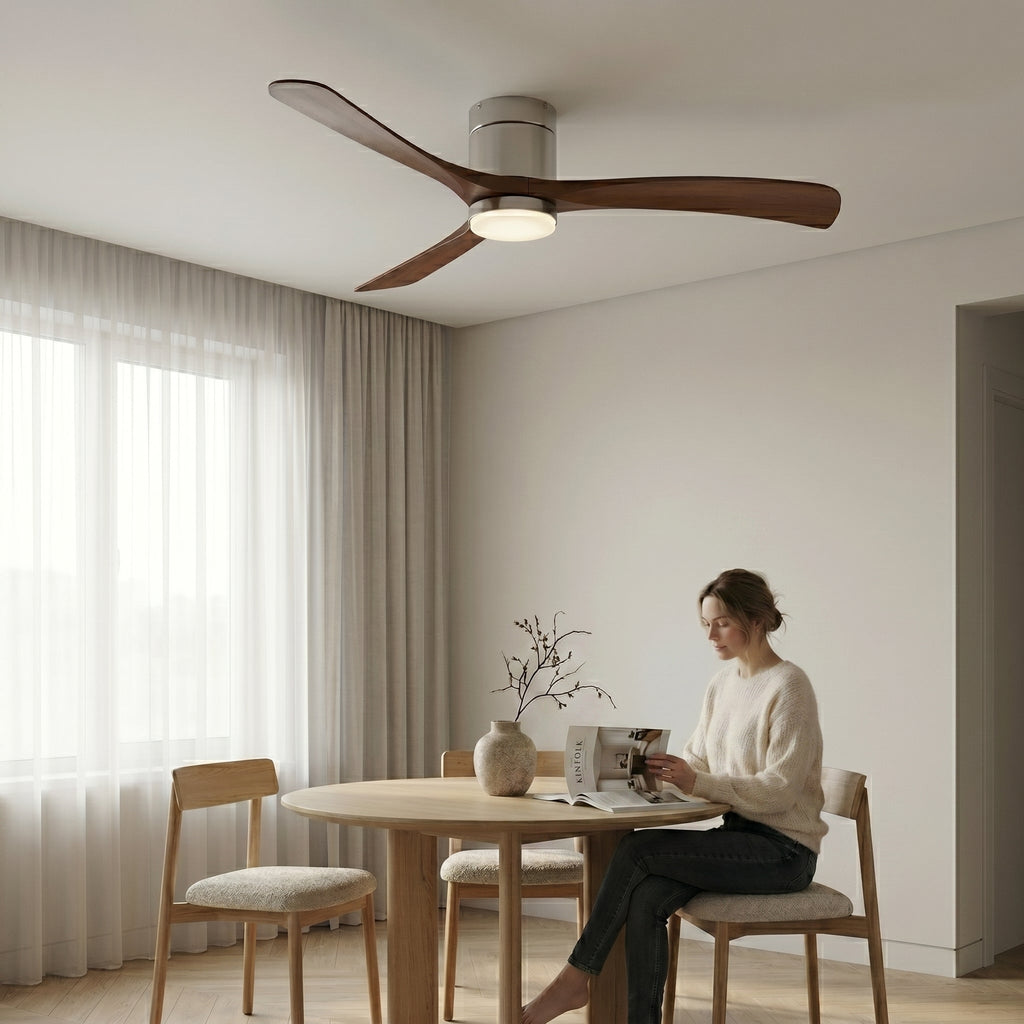 Durango ceiling fan in brushed silver dark walnut, on a plain background