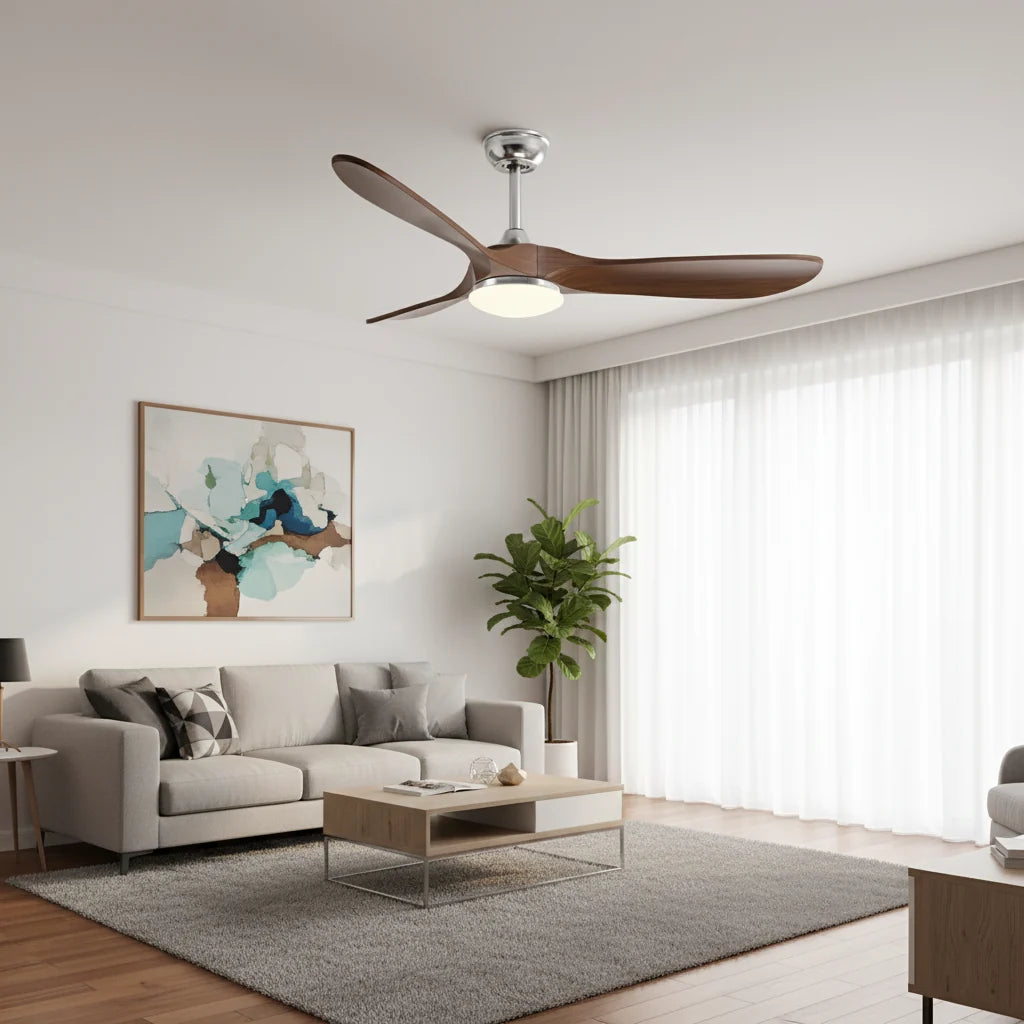Savannah ceiling fan with its light on in a living room