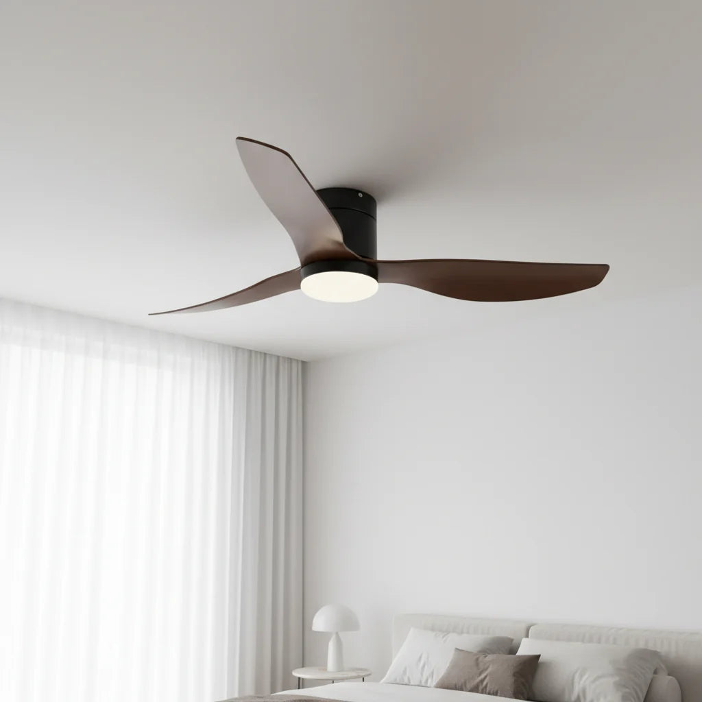 Marlow ceiling fan with its light on in a living room