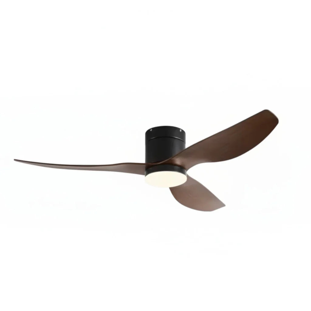 Marlow ceiling fan in matte black dark walnut, seen from the side