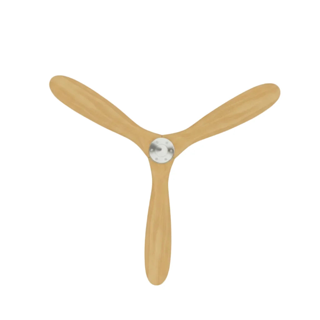 Savannah ceiling fan in brushed silver light oak, seen from below